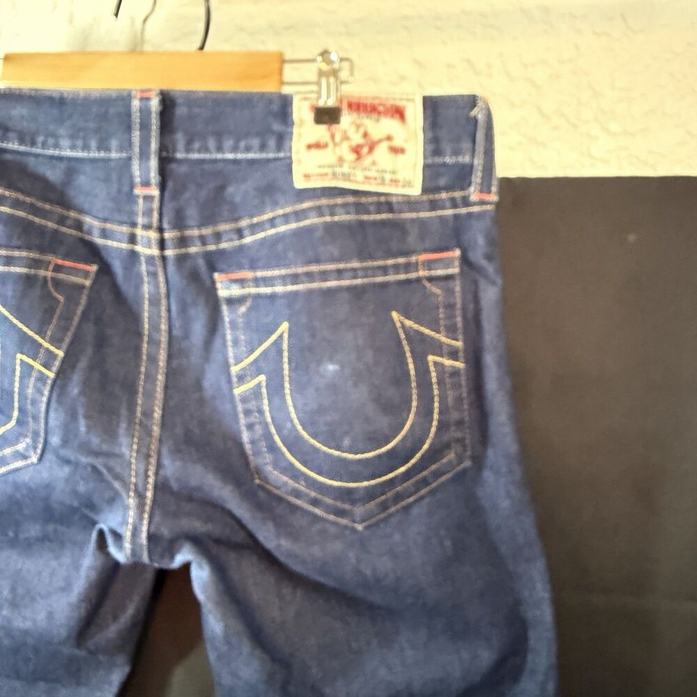 True Religion Bobby Jeans Mens 36 Dark Wash Straight Leg Orange Stitch USA Vtg